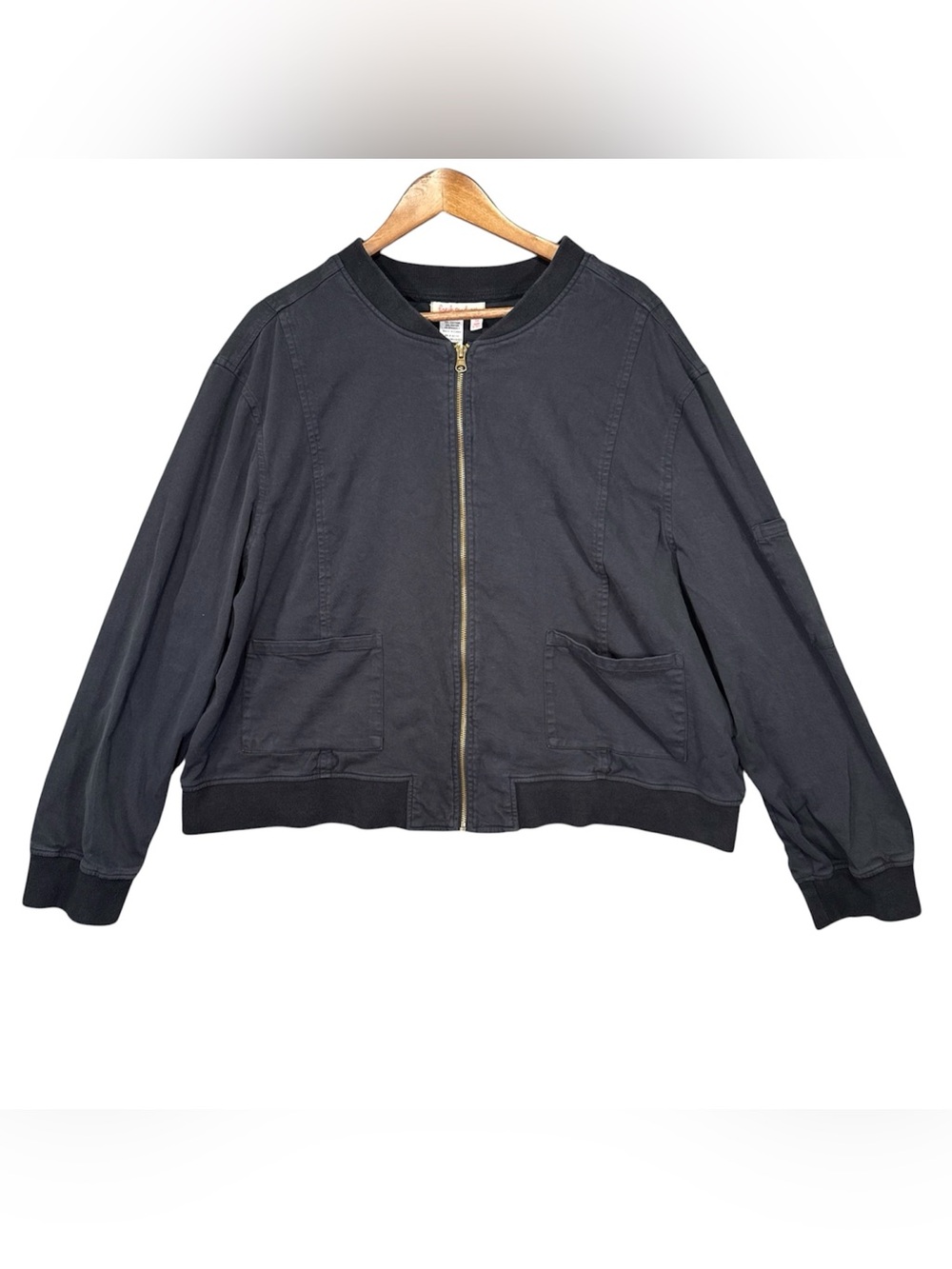 Fresh Produce Women’s Bomber Jacket Size 1X Black Neutral Pockets Zip Up